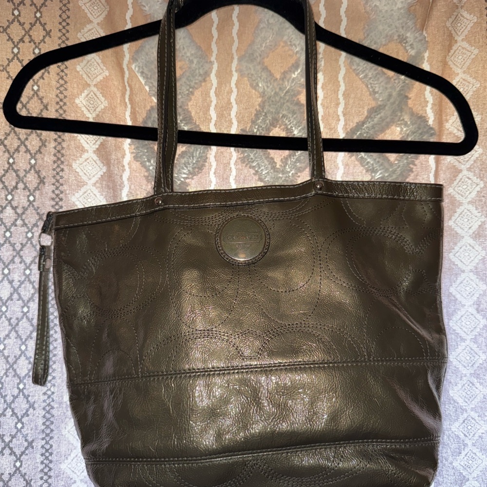 Vintage Coach Dark Green Leather Shoulder Bag